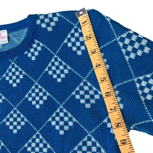 Prime Connection Vintage 80s Geometric Crewneck Knit Sweater Size M Blue White - Picture 12 of 16